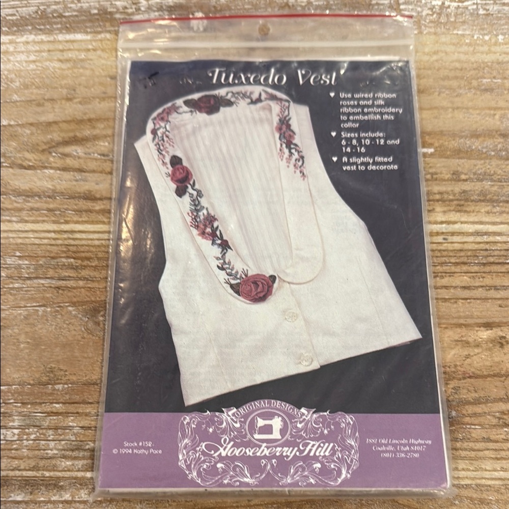 Gooseberry Hill White Tuxedo Vest with Floral Embroidery Uncut Sizes 6-16